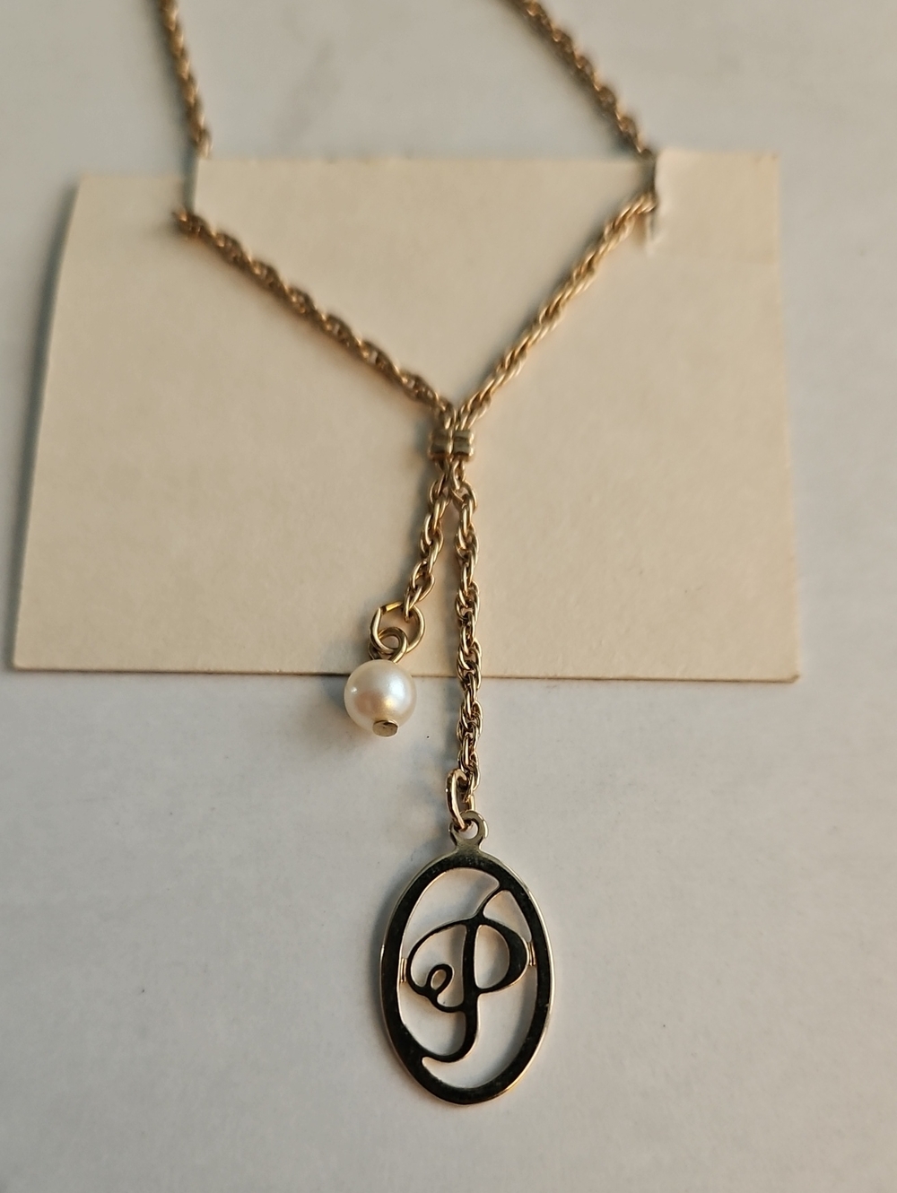 Vintage Avon Initial “P” Faux Pearl Pendant GoldTone Necklace